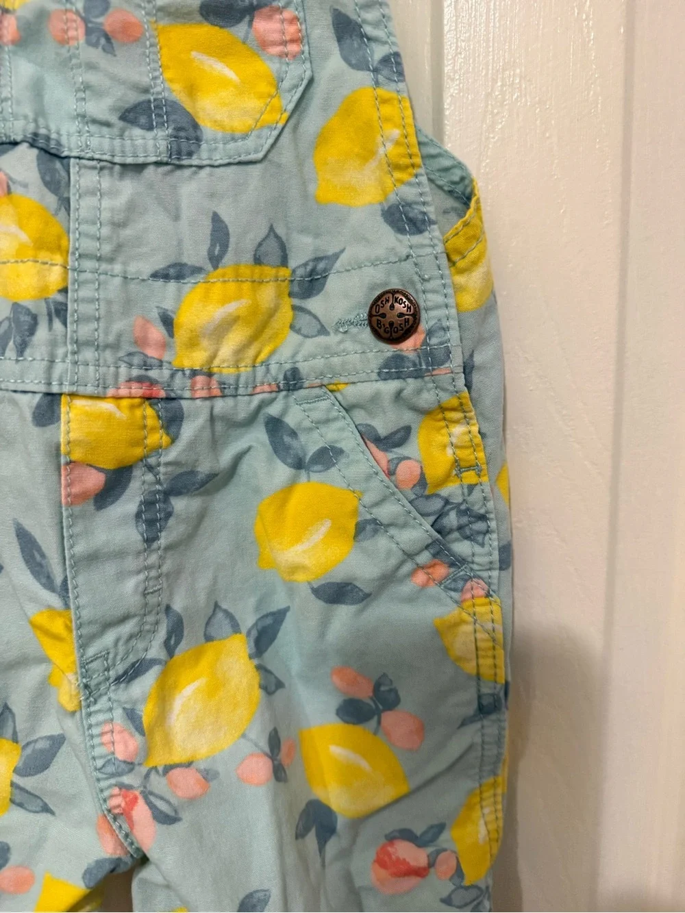 OshKosh B'gosh Toddler Lemon Print Shortalls Blue 4T